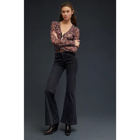 NWT Paige Genevieve High-Rise Black Flare Jeans - 32 waist - Picture 1 of 7